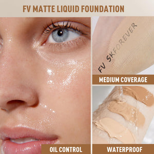 Base de maquillaje líquida impermeable FV con acabado mate, ligera, sin aceite, maquillaje de aspecto natural para pieles mixtas y grasas, cobertura ligera a media, Beige Natural, 1.05 fl. oz.